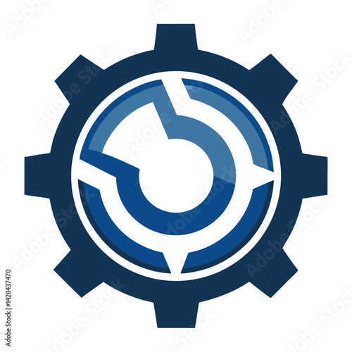 Mechanical gear system logo on white background vector illustration