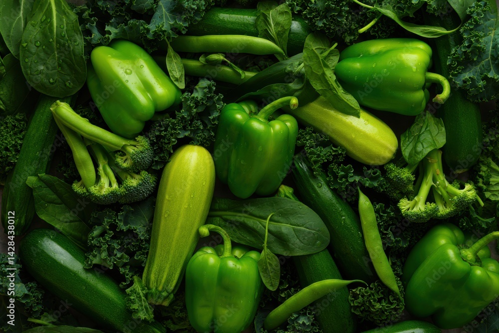 Green organic vegetables and dark leafy food background as a healthy eating concept