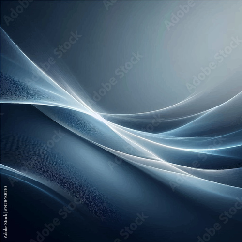 A soft, abstract background with smooth flowing gradients of dark blue and gray tones, intersected by a glowing white light background
