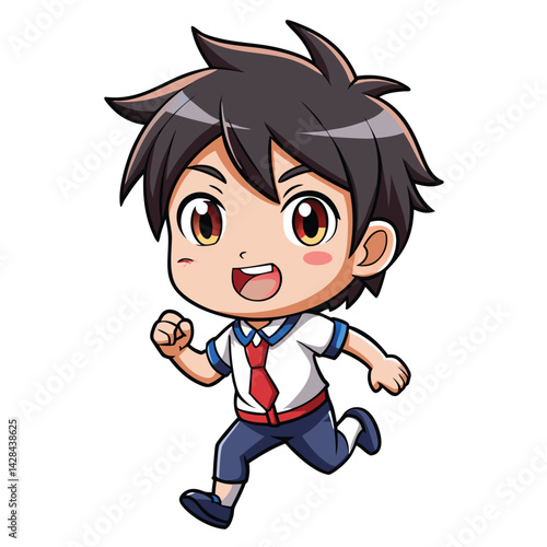 Cartoon boy running in school uniform
