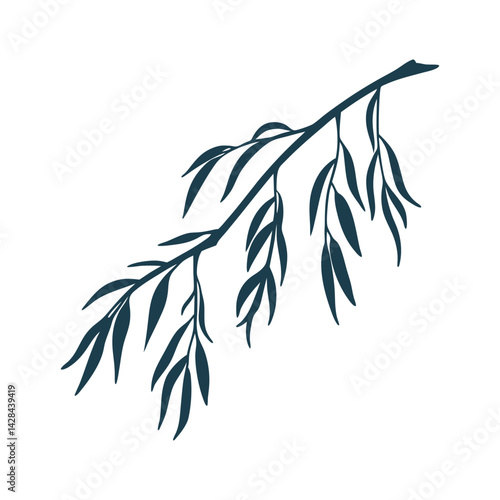 Qingming Festival Willow Branch Vector Illustration - Qingming Festival (清明节) Willow branch with delicate leaves sweeping downward, symbolizing remembrance