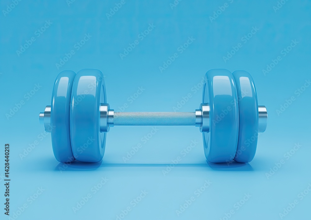 Fototapeta premium Vibrant blue dumbbell on studio backdrop