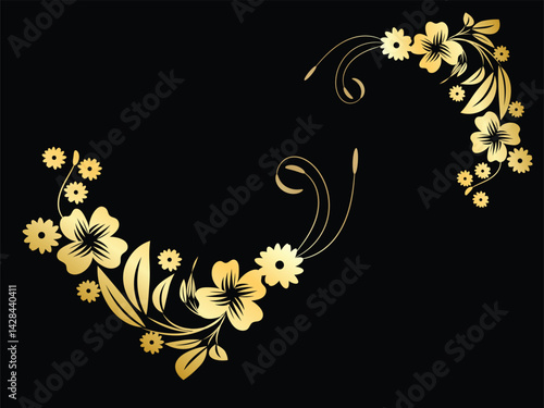 Elegant Golden Floral Design on Black Background