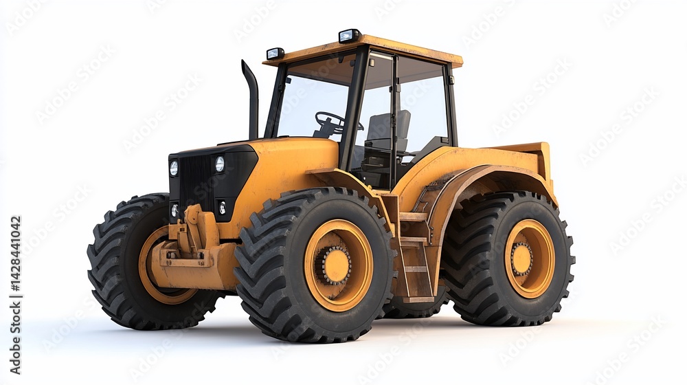 Detailed 3D Render of a Yellow Tractor on a Clean White Background Detailed 3D Render of a Yellow Tractor on a Clean White Background