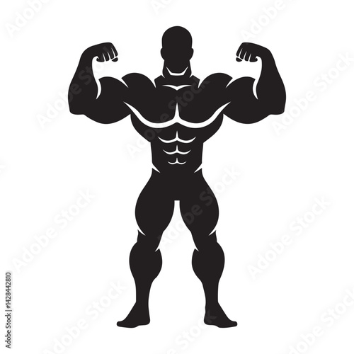 strong bodybuilder man with big muscles. biceps, biceps, biceps, chest, biceps, biceps, bodybuilder, biceps. vector illustration isolated