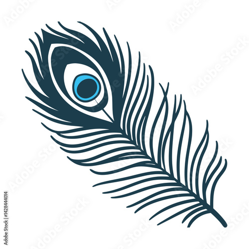 Peacock Feather (Krishna’s Crown) – A single feather with an eye motif - Stylized Peacock Feather Isolated Illustration
