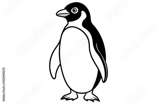 Penguin line art vector illustration and white background