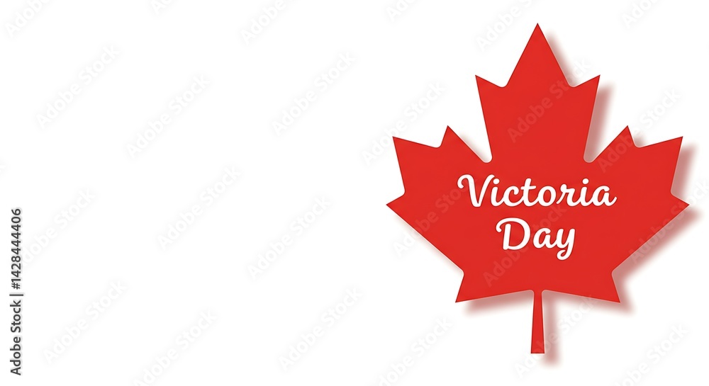Celebrating Victoria Day: Maple Leaf Symbol with White Text Overlay on Bright White Background - Festive Canadian Holiday Illustration Celebrating Victoria Day: Maple Leaf Symbol with White Text Overlay on Bright White Background - Festive Canadian Holiday Illustration