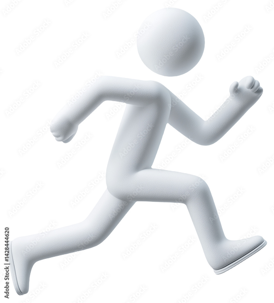 PNG 3D white stick figure running