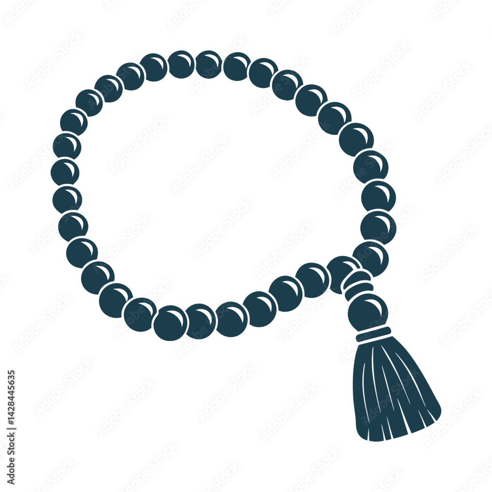 Obraz premium Japa Mala Prayer Beads Vector Illustration - Japa Mala (Prayer Beads) – A loop of 108 beads with a tassel