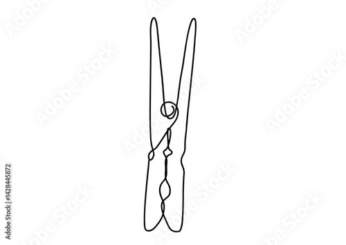 Vector line simple illustration, clothespin in outline style, clothes peg design. Clothes pin icon. Black one continuous line vector illustration isolated on white background with copy space for text.