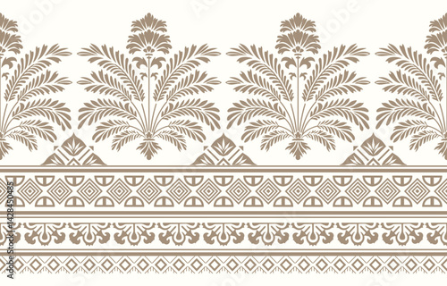 Printfloral pattern vintage ethnic modern embroidery texture boho design vector illustration hand drawn pink flower motif branches leaves wallpaper seamless background border.