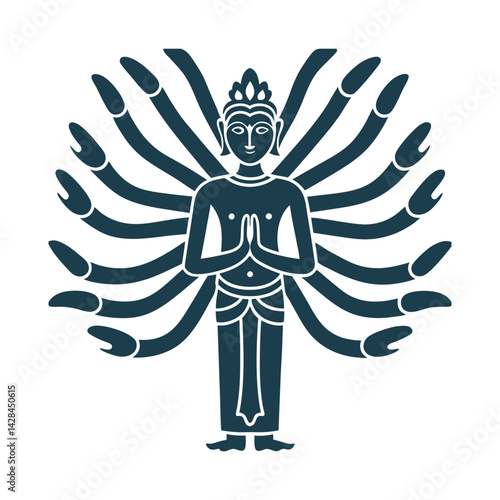 Minimalist Avalokiteshvara Vector Illustration detailed - Avalokiteshvara (Compassion) – Abstract thousand-arm Bodhisattva (stylized radial arms)