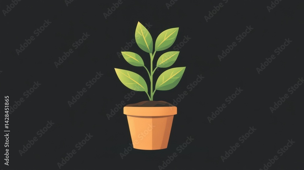 Fototapeta premium Simple potted plant illustration against a dark background.