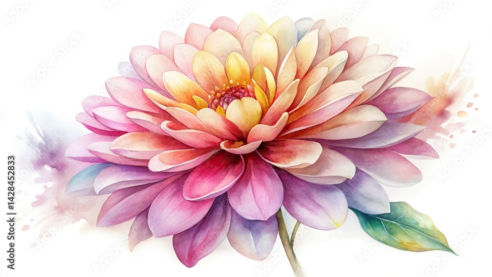 Fototapeta premium Low Light Watercolor Flower, Delicate Bloom, Soft Petals, Colorful, Night Photography, Artistic Floral