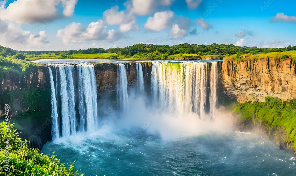 Fototapeta premium Majestic Waterfall Cascading into a Turquoise Pool