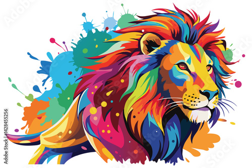 Lion multicolor digital illustration portrait.