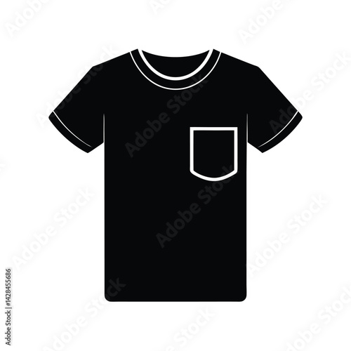 Casual T Shirt with Front Pocket Silhouette Vector Illustration