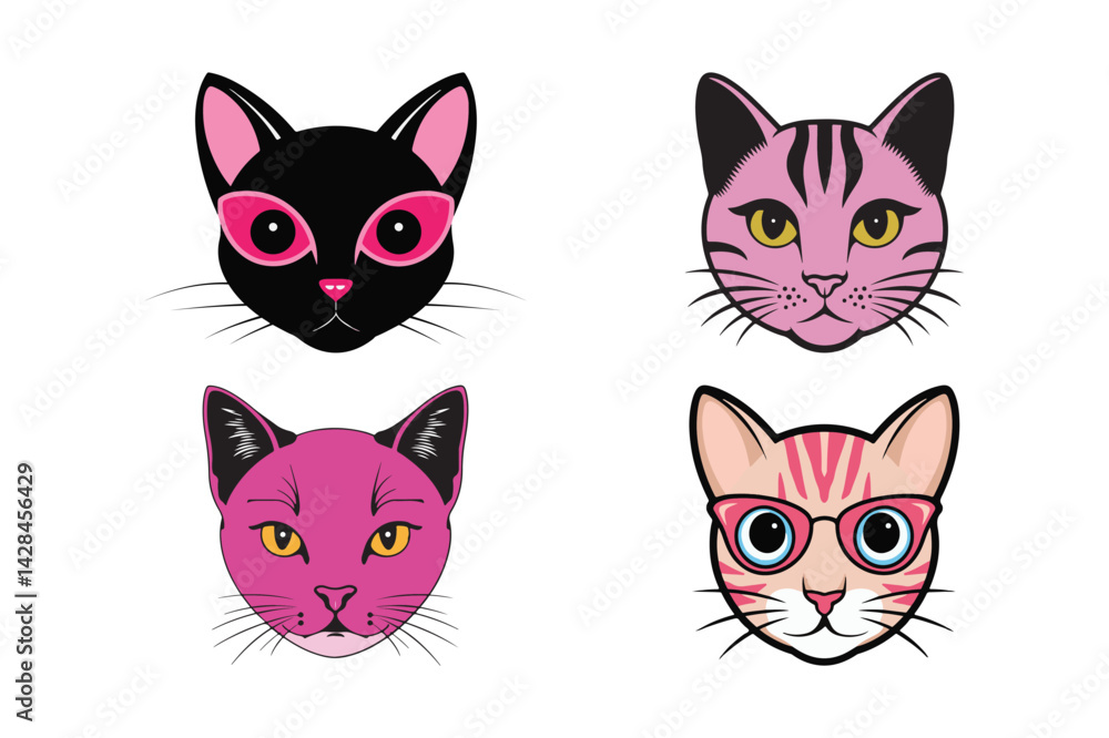 Obraz premium Colorful Cat Faces Vector Art Quirky Feline Illustrations for Fun Designs