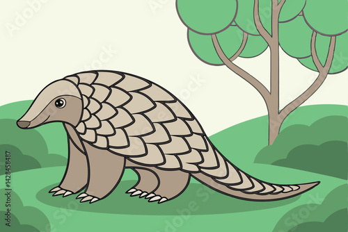 Cartoon Pangolin Illustration Unique & Playful Wildlife Art