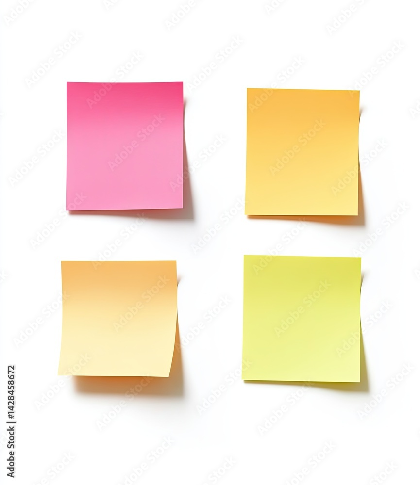 Four colorful sticky notes on white. Four colorful sticky notes on white.
