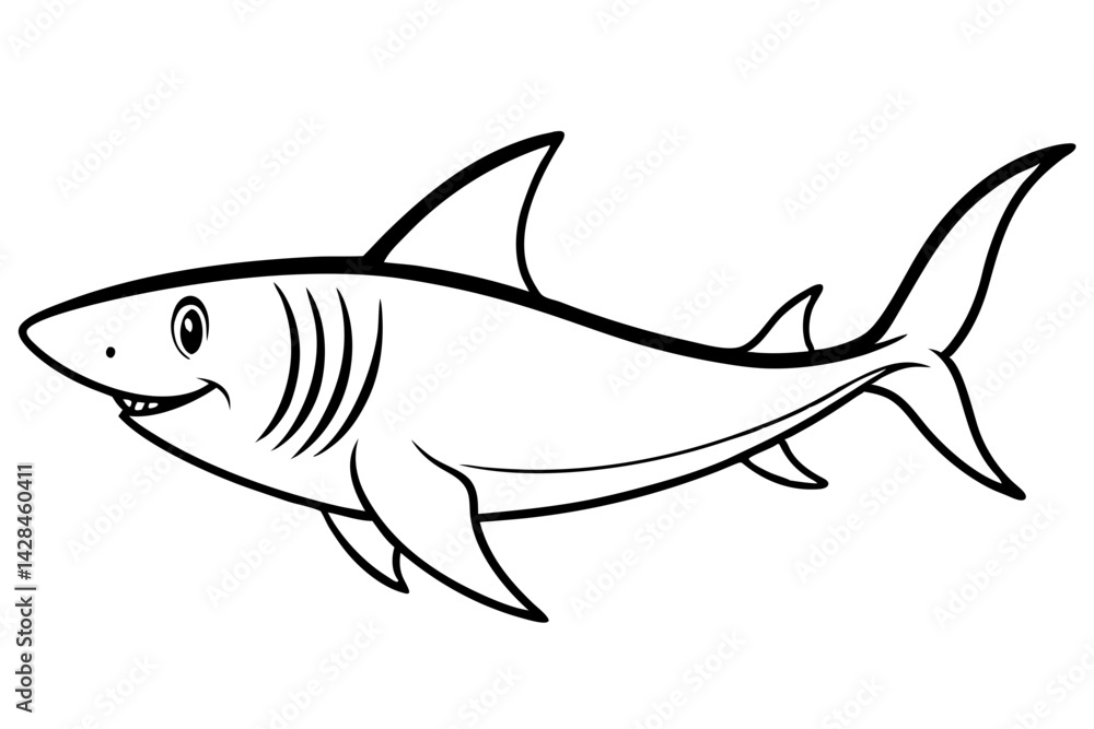 Fototapeta premium Shark line art vector illustration and white background