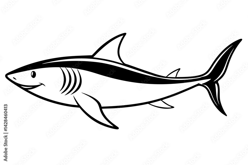 Fototapeta premium Shark line art vector illustration and white background