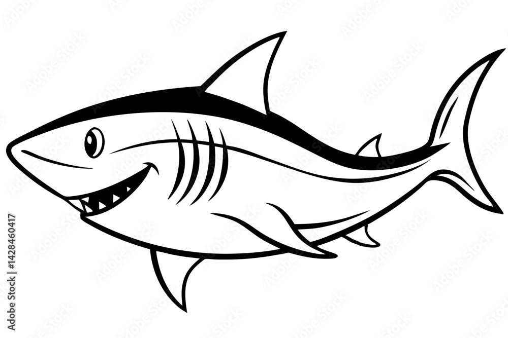 Fototapeta premium Shark line art vector illustration and white background