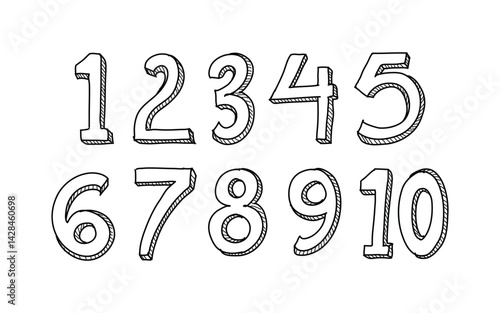 Set of hand drawn numbers isolated. Math symbols background. Math business, education world. Numbers 1, 2, 3, 4, 5, 6, 7, 8, 9, 0. Stylish numbers set. marker textured numbers. Vector illustration.