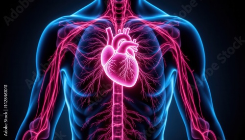 AI-Generated Illustration of the Human Cardiovascular System Digital Art Scientific Visualization Dark Background Anatomical View