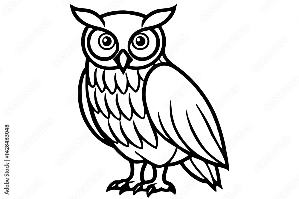Fototapeta premium Owl line art vector illustration and white background