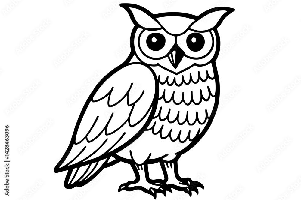 Fototapeta premium Owl line art vector illustration and white background