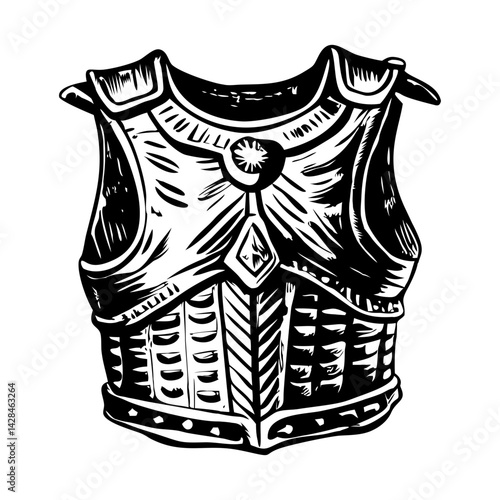 A vintage style illustration of an armour chest plate 