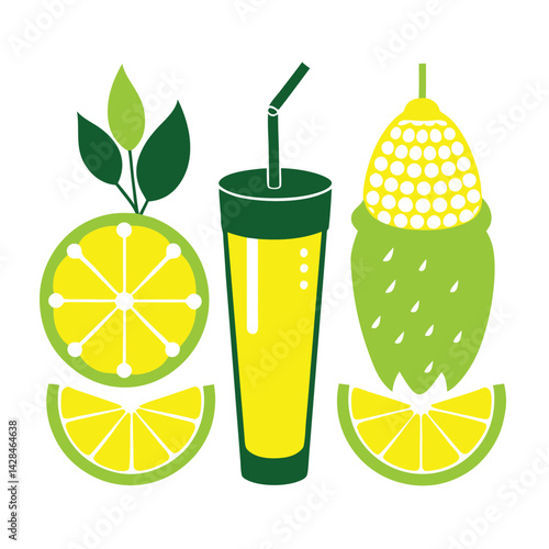 American lemonade on the cobs set shilhotee vector isolated on white background