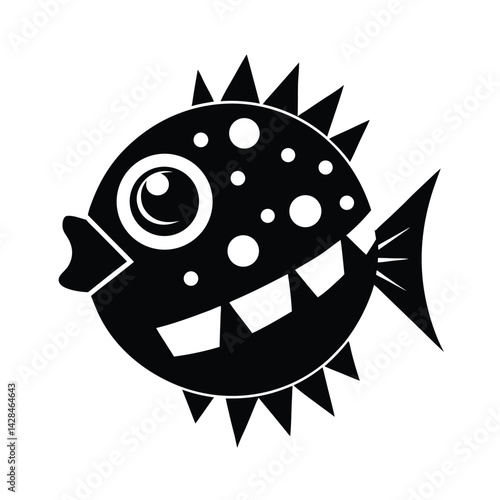 stylized pufferfish black and white illustration for web and graphic design
