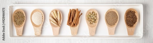 Obraz na płótnie Rejuvenation Through Detox and Nutrient-Rich Wellness Choices, Artistic arrangement of wooden spoons displayed on a tray. w salonie