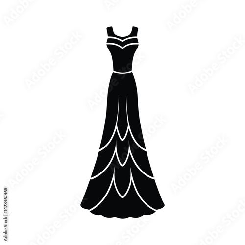 Elegant Evening Gown with Ruffles Vector Illustration