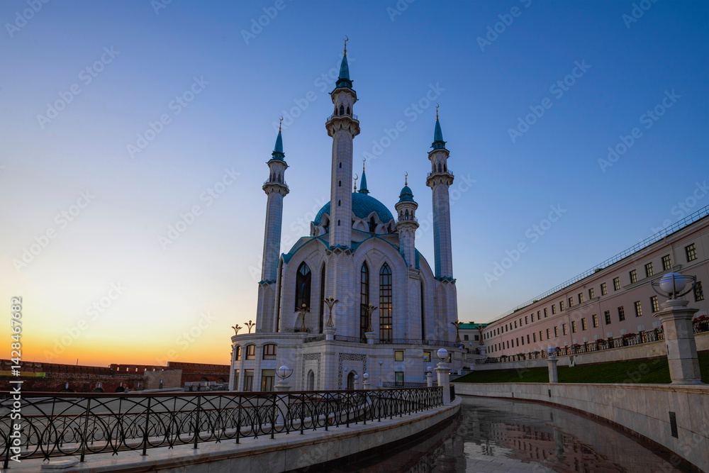 Kul Sharif Mosque in September twilight. Kazan. Republic of Tatarstan, Russia