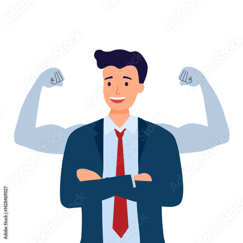 Self confidence businessman concept vector illustration on white background.