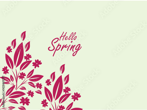Hello Spring Floral Design with Leaves and Flowers