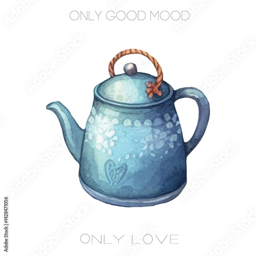 A charming watercolor vector teapot with soft colors and delicate details. Ideal for cozy designs, tea-themed prints, and gentle, homey illustrations.
