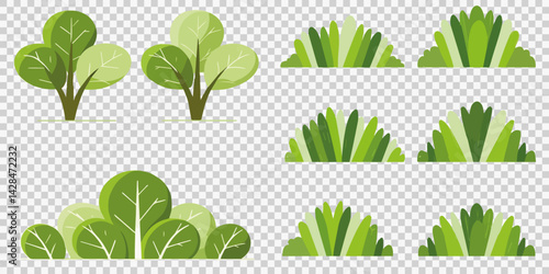 Hand drawn shrub bush shrubbery tree. set of garden plant element. Eco element