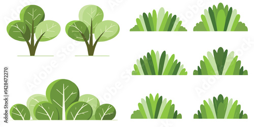 Hand drawn shrub bush shrubbery tree. set of garden plant element. Eco element