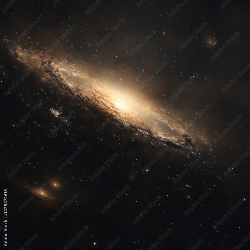 Fototapeta premium Majestic spiral galaxy in deep space, glowing with bright light and cosmic dust.