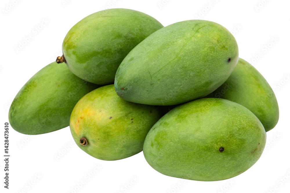 Green mango fruit isolated on transparent background showing fresh and tropical appearance Green mango fruit isolated on transparent background showing fresh and tropical appearance