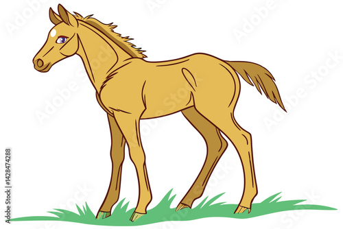 Cartoon foal in Field Whimsical & Artistic Equine Illustration
