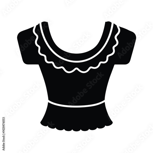 Ruffled Off Shoulder Top with Lace Trim Silhouette Icon Vector