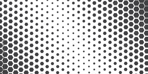 Vector Halftone hexagonal abstract geometric background. Black and white vector pattern. Hipster fashion design print. Honeycombs on a white background. Healthcare, science and medicine background.