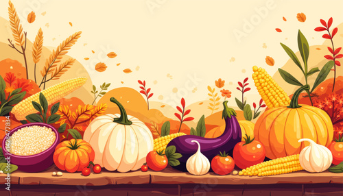 Autumn Harvest: Pumpkins, Corn, Eggplant, and Quinoa Still Life