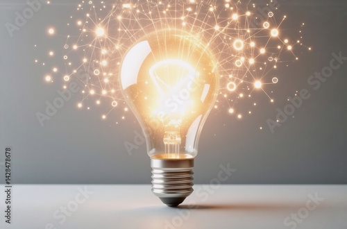 Glowing lightbulb illuminates, casting radiant beams. Symbolizing bright ideas and innovation, the bulb stands against a soft backdrop, radiating energy and potential.